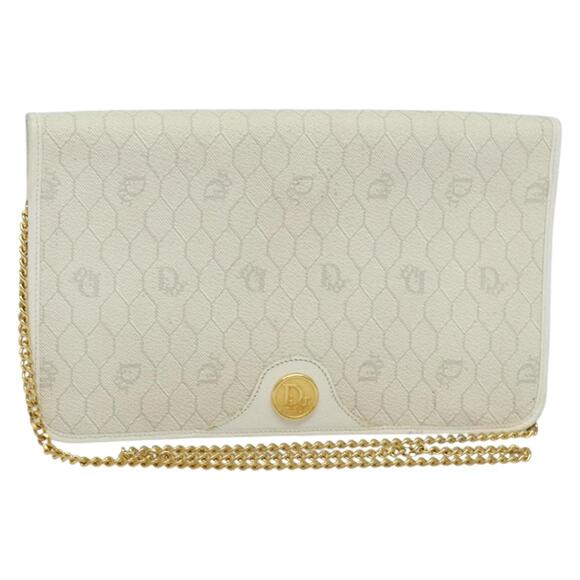 DIOR Honeycomb Canvas Chain Shoulder Bag Pvc White Gold - Picture 1 of 12